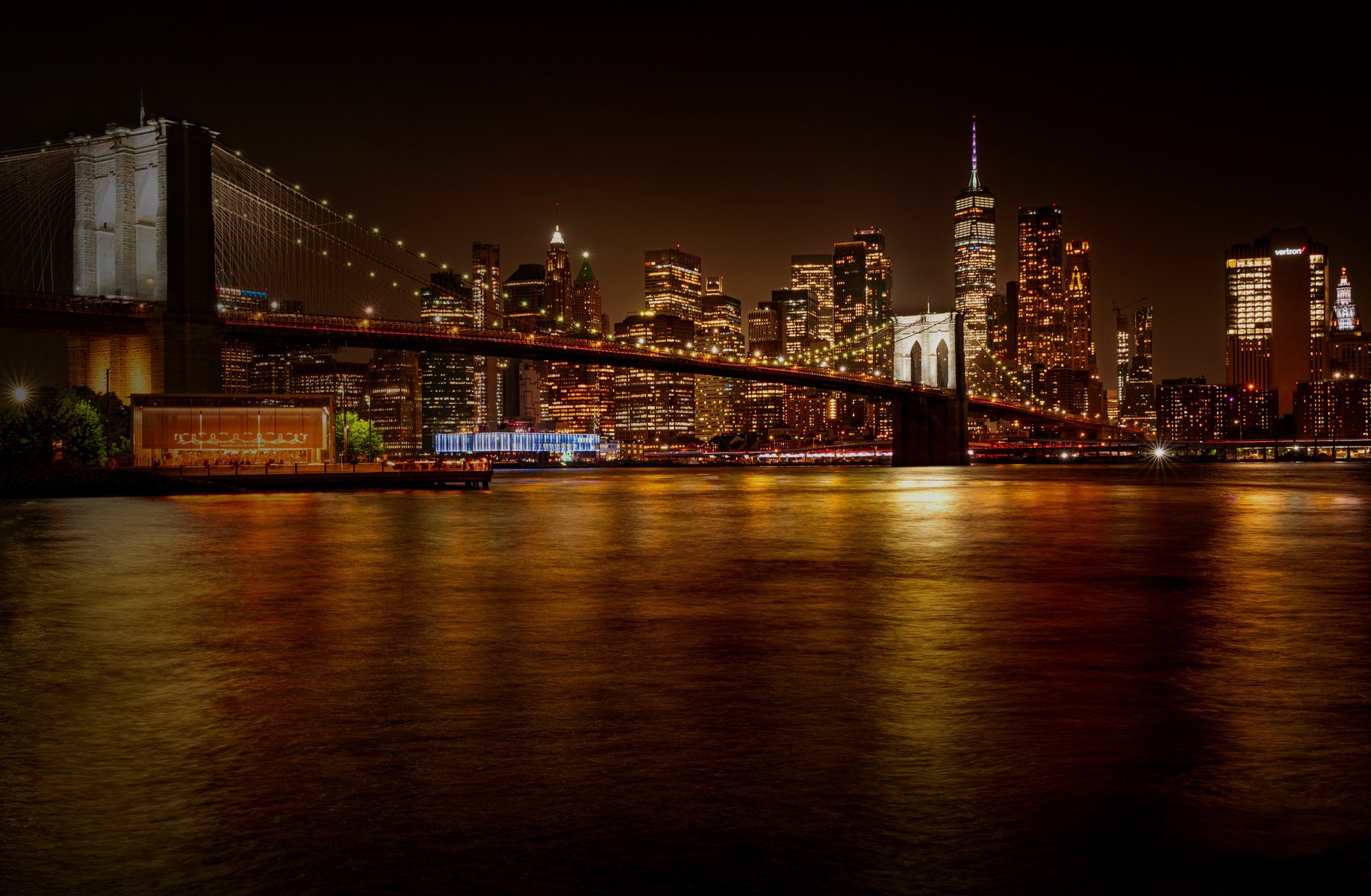 Brooklyn Bridge and Lower Manhattan at night
